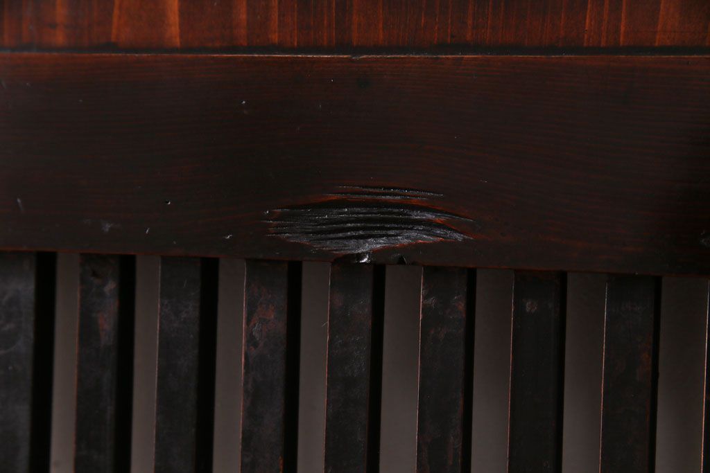 和製アンティーク　渋みのある色合いの格子帯戸1枚(引き戸、建具)(1)