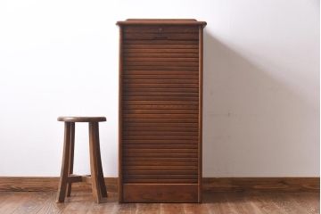 アンティーク家具　イギリスアンティーク　希少品　珍しい蛇腹シャッターが付いたレコードチェスト(収納棚、書類ケース、キャビネット、ミュージックキャビネット)