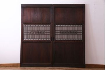 和製アンティーク　上品な和の雰囲気漂う組子入り帯戸(格子戸、引き戸)2枚セット(2)