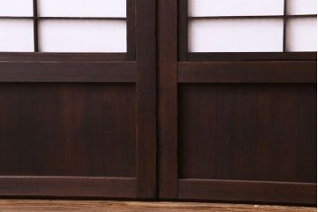 和製アンティーク　裏障子付き　情緒溢れるダイヤガラス入り格子戸(障子戸、引き戸)4枚セット