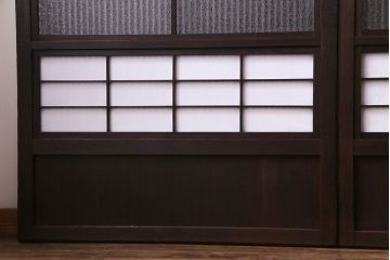 和製アンティーク　裏障子付き　情緒溢れるダイヤガラス入り格子戸(障子戸、引き戸)4枚セット