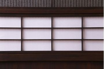和製アンティーク　裏障子付き　情緒溢れるダイヤガラス入り格子戸(障子戸、引き戸)4枚セット