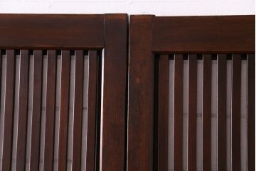 和製アンティーク　裏障子付き　花ガラスが上品な格子戸(ガラス帯戸、引き戸)4枚セット