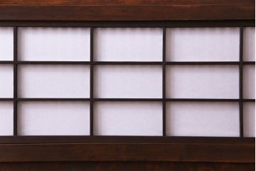和製アンティーク　裏障子付き　花ガラスが上品な格子戸(ガラス帯戸、引き戸)4枚セット
