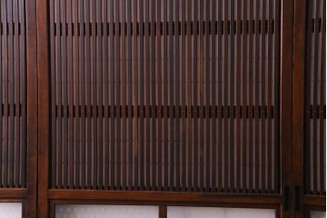 和製アンティーク　裏障子付き　花ガラスが上品な格子戸(ガラス帯戸、引き戸)4枚セット