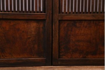 和製アンティーク　裏障子付き　花ガラスが上品な格子戸(ガラス帯戸、引き戸)4枚セット