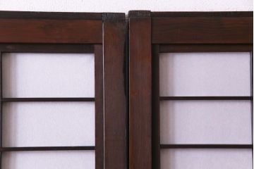 和製アンティーク　裏障子付き　花ガラスが上品な格子戸(ガラス帯戸、引き戸)4枚セット