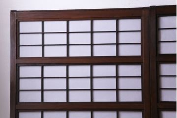 和製アンティーク　裏障子付き　花ガラスが上品な格子戸(ガラス帯戸、引き戸)4枚セット