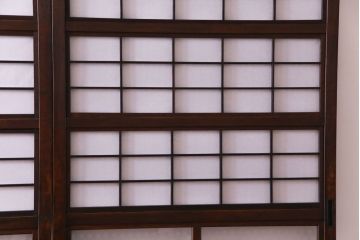 和製アンティーク　裏障子付き　花ガラスが上品な格子戸(ガラス帯戸、引き戸)4枚セット