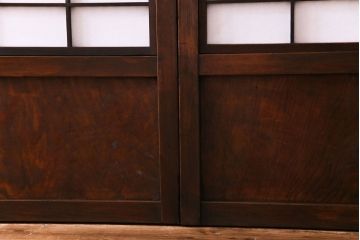 和製アンティーク　裏障子付き　花ガラスが上品な格子戸(ガラス帯戸、引き戸)4枚セット
