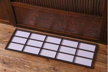 和製アンティーク　裏障子付き　花ガラスが上品な格子戸(ガラス帯戸、引き戸)4枚セット