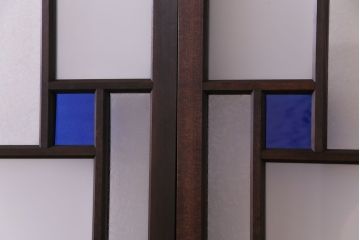 ラフジュ工房オリジナル　青い色ガラスがアクセントのシックな引き戸(建具、ガラス戸)4枚セット