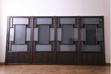 ラフジュ工房オリジナル　青い色ガラスがアクセントのシックな引き戸(建具、ガラス戸)4枚セット