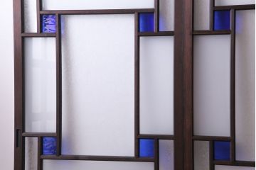 ラフジュ工房オリジナル　青い色ガラスがアクセントのシックな引き戸(建具、ガラス戸)4枚セット