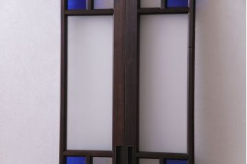 ラフジュ工房オリジナル　青い色ガラスがアクセントのシックな引き戸(建具、ガラス戸)4枚セット