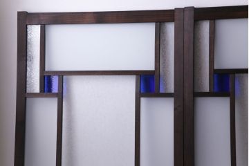 ラフジュ工房オリジナル　青い色ガラスがアクセントのシックな引き戸(建具、ガラス戸)4枚セット