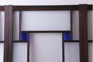 ラフジュ工房オリジナル　青い色ガラスがアクセントのシックな引き戸(建具、ガラス戸)4枚セット
