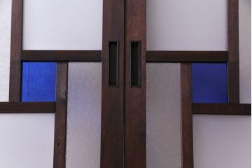 ラフジュ工房オリジナル　青い色ガラスがアクセントのシックな引き戸(建具、ガラス戸)4枚セット
