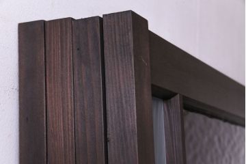 ラフジュ工房オリジナル　2色の色ガラスが目を引くレトロな引き戸(建具、ガラス戸)4枚セット