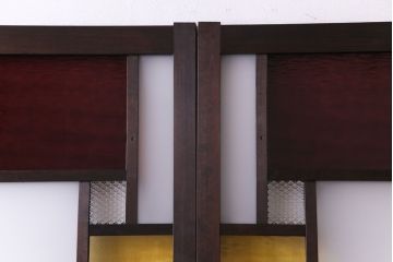 ラフジュ工房オリジナル　2色の色ガラスが目を引くレトロな引き戸(建具、ガラス戸)4枚セット