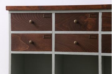 ペイント家具　リメイク品　レトロな雰囲気が可愛らしいロッカー・7列(収納棚、オープンラック、引き出し)(2)