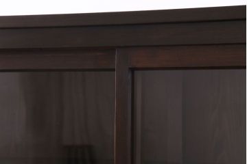 大正昭和初期　ラフジュ工房オリジナル　花菱模様ガラス入り　レトロな雰囲気溢れるアンティークのガラス戸棚(食器棚、収納棚)(1)