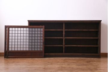 ラフジュオリジナル　明治期　ケヤキ材　古い建具を活かしたリメイクガラス戸棚(収納棚、食器棚)