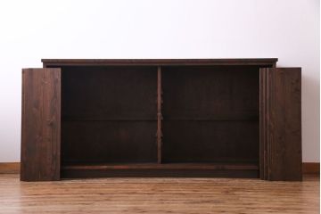 ラフジュオリジナル　明治期　ケヤキ材　古い建具を活かしたリメイクガラス戸棚(収納棚、食器棚)