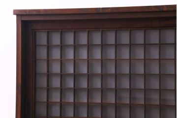 ラフジュオリジナル　明治期　ケヤキ材　古い建具を活かしたリメイクガラス戸棚(収納棚、食器棚)