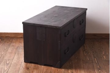 【O様ご成約済】和製アンティーク　総桐材　丸金具付き!古い木の質感が渋い時代箪笥ローボード(衣装箪笥、リビングボード、桐箪笥、桐たんす)