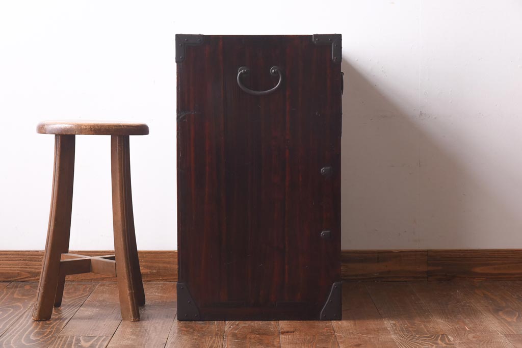 アンティーク家具　和製アンティーク　総桐材　松竹梅・鳥図　職人の技が生きる上手物の庄内小箪笥(小引き出し、引き出し、桐箪笥、桐たんす)