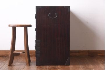 アンティーク家具　和製アンティーク　総桐材　松竹梅・鳥図　職人の技が生きる上手物の庄内小箪笥(小引き出し、引き出し、桐箪笥、桐たんす)