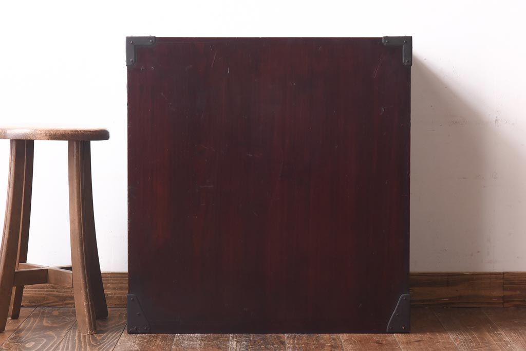 アンティーク家具　和製アンティーク　総桐材　松竹梅・鳥図　職人の技が生きる上手物の庄内小箪笥(小引き出し、引き出し、桐箪笥、桐たんす)