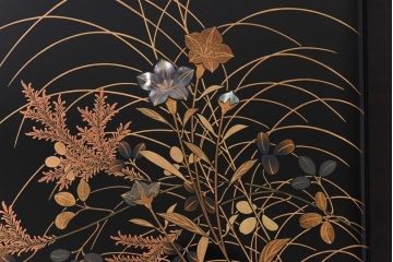 アンティーク雑貨　一清作　秋草文　螺鈿　金蒔絵梨地木製文箱(硯箱)