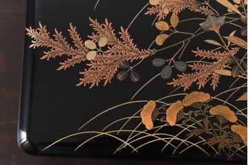 アンティーク雑貨　一清作　秋草文　螺鈿　金蒔絵梨地木製文箱(硯箱)