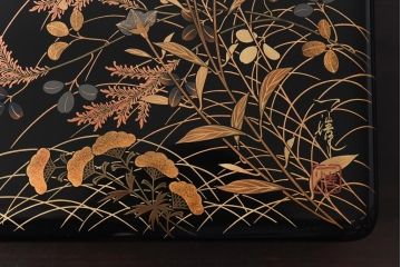 アンティーク雑貨　一清作　秋草文　螺鈿　金蒔絵梨地木製文箱(硯箱)