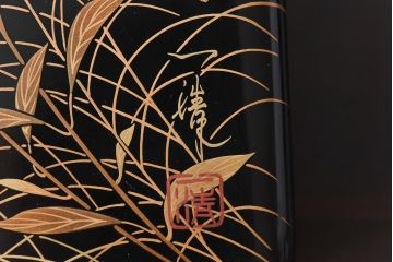アンティーク雑貨　一清作　秋草文　螺鈿　金蒔絵梨地木製文箱(硯箱)