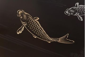 アンティーク雑貨　和製アンティーク　鯉の図　和の雰囲気漂う漆塗りのお膳(お盆、トレー)2枚セット