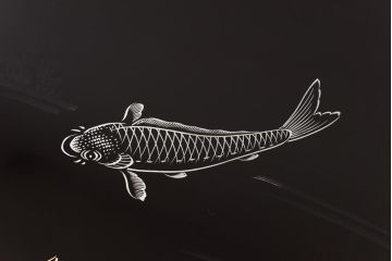 アンティーク雑貨　和製アンティーク　鯉の図　和の雰囲気漂う漆塗りのお膳(お盆、トレー)2枚セット