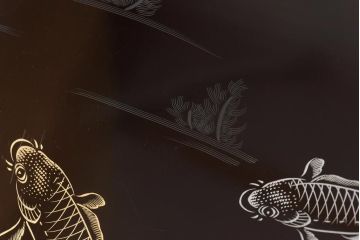 アンティーク雑貨　和製アンティーク　鯉の図　和の雰囲気漂う漆塗りのお膳(お盆、トレー)2枚セット