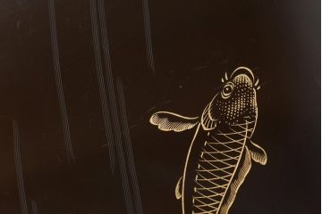 アンティーク雑貨　和製アンティーク　鯉の図　和の雰囲気漂う漆塗りのお膳(お盆、トレー)2枚セット