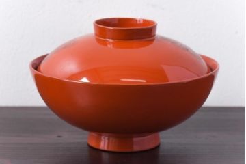 和製アンティーク　鶴松亀　朱塗りの木製椀(漆器、和食器)5客セット