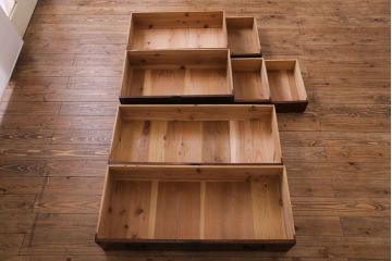 アンティーク家具　和製アンティーク　大正昭和初期　前面栗材　味わいと品格を兼ね備えた重ね米沢箪笥(衣装箪笥、ローボード)