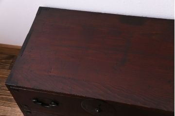 アンティーク家具　和製アンティーク　大正昭和初期　前面栗材　味わいと品格を兼ね備えた重ね米沢箪笥(衣装箪笥、ローボード)