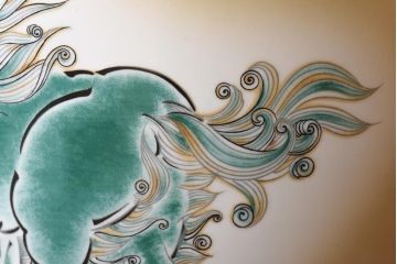アンティーク雑貨　ノリタケ(日陶・則武)　唐獅子の図が目を引く火鉢(手あぶり、鉢カバー)