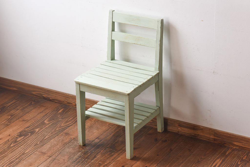 ペイント家具　棚付き　ナチュラルスタイルにぴったりなチェア(キッズチェア、椅子)(1)