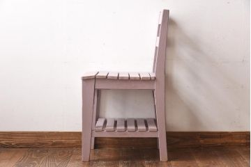 ペイント家具　棚付き　ナチュラルスタイルにぴったりなチェア(キッズチェア、椅子、イス、板座チェア)(R-031056)(2)