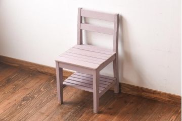 ペイント家具　棚付き　ナチュラルスタイルにぴったりなチェア(キッズチェア、椅子、イス、板座チェア)(R-031056)(2)