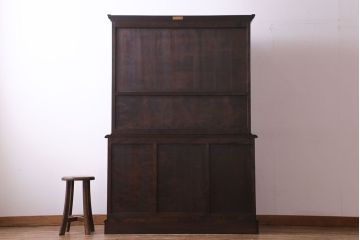 中古　松本民芸家具　シックな雰囲気が魅力的なC型食器棚(飾り棚、収納棚、キャビネット)(定価約66万円)(1)