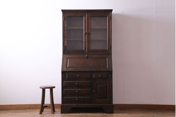 中古　北海道民芸家具　落ち着いた佇まいがお洒落なライティングビューロー(机、収納棚)(定価約50万円)